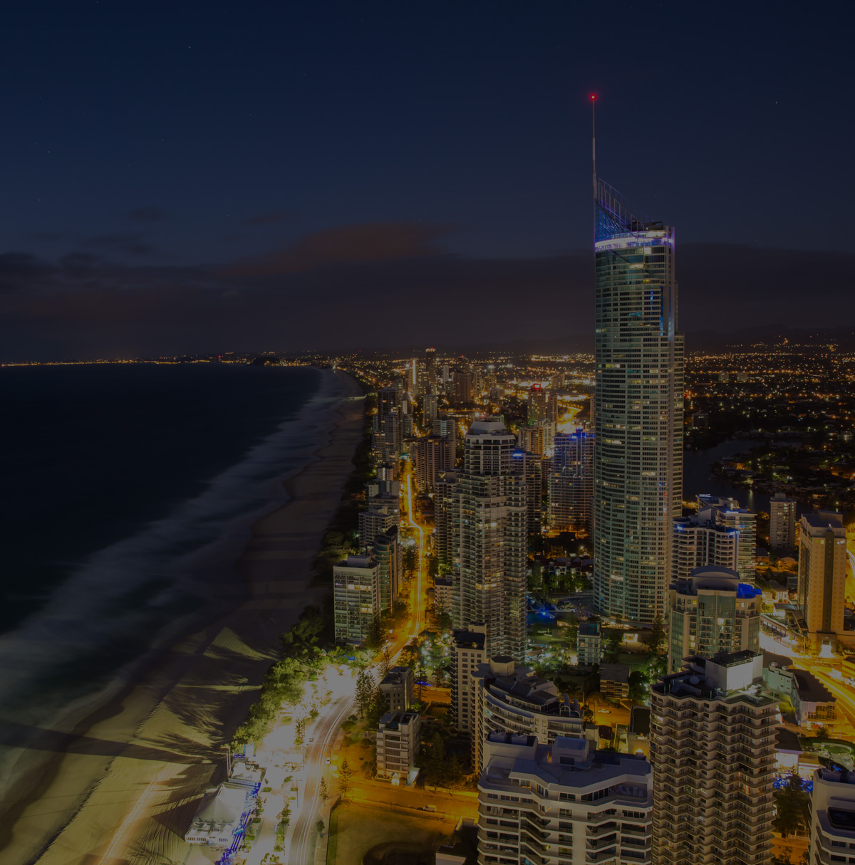 Gold coast aerial view at night