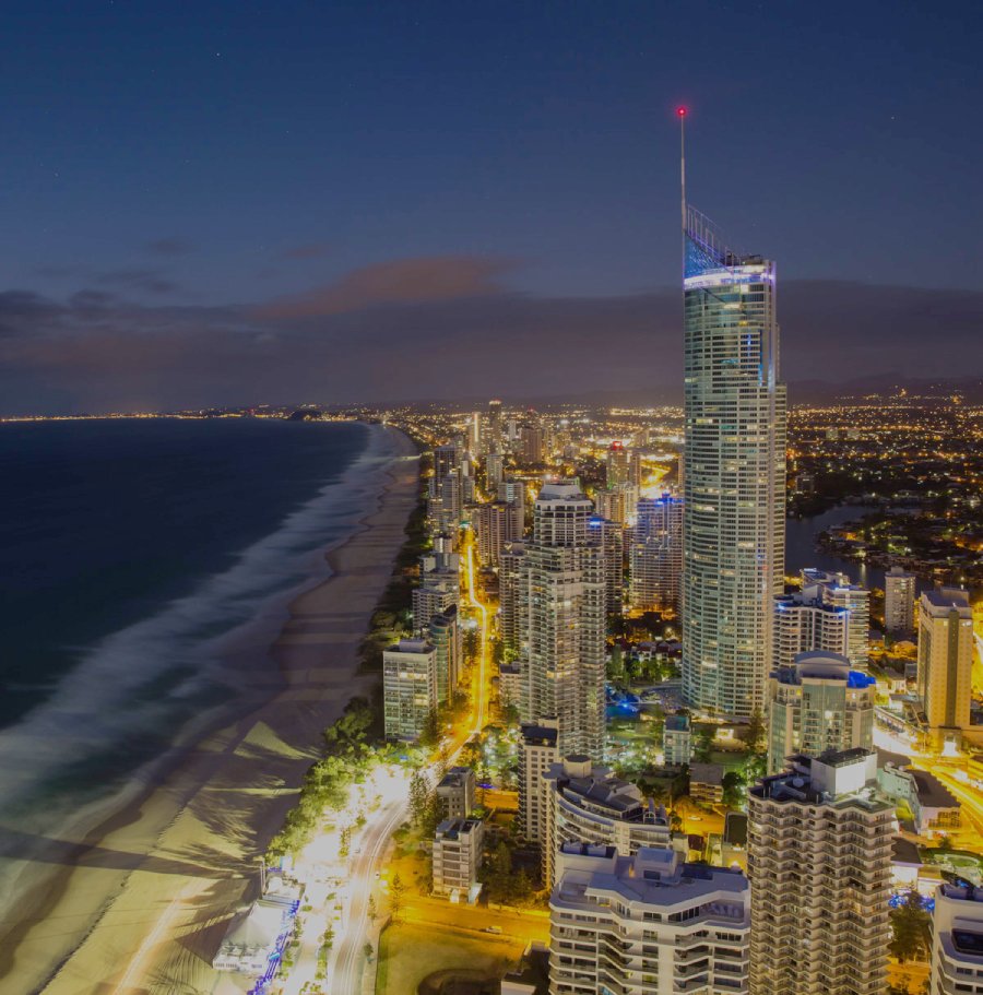 Gold coast aerial view at night