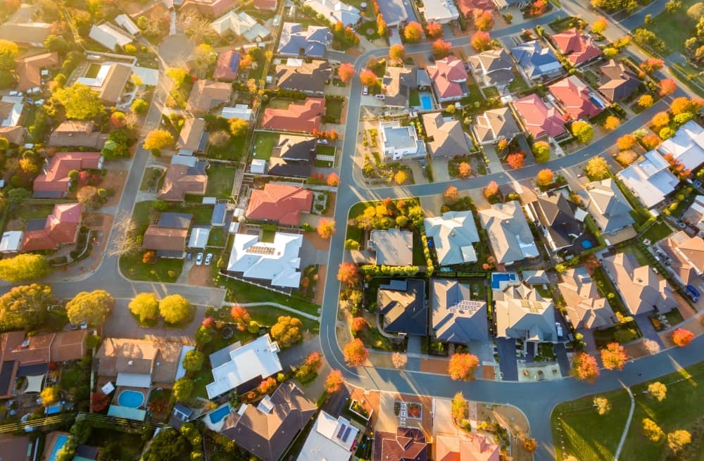 Aerial view australian suburb.